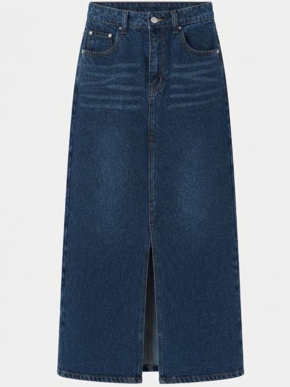 Dark Blue Long Straight Denim Jeans Front Slit Maxi Skirt Size S